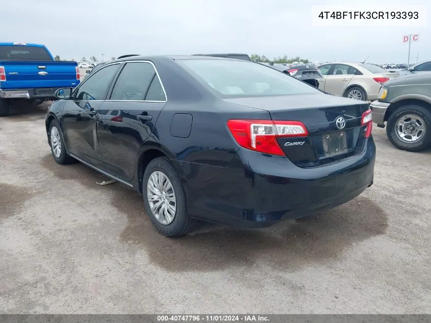 4T4BF1FK3CR193393 2012 Toyota Camry Le