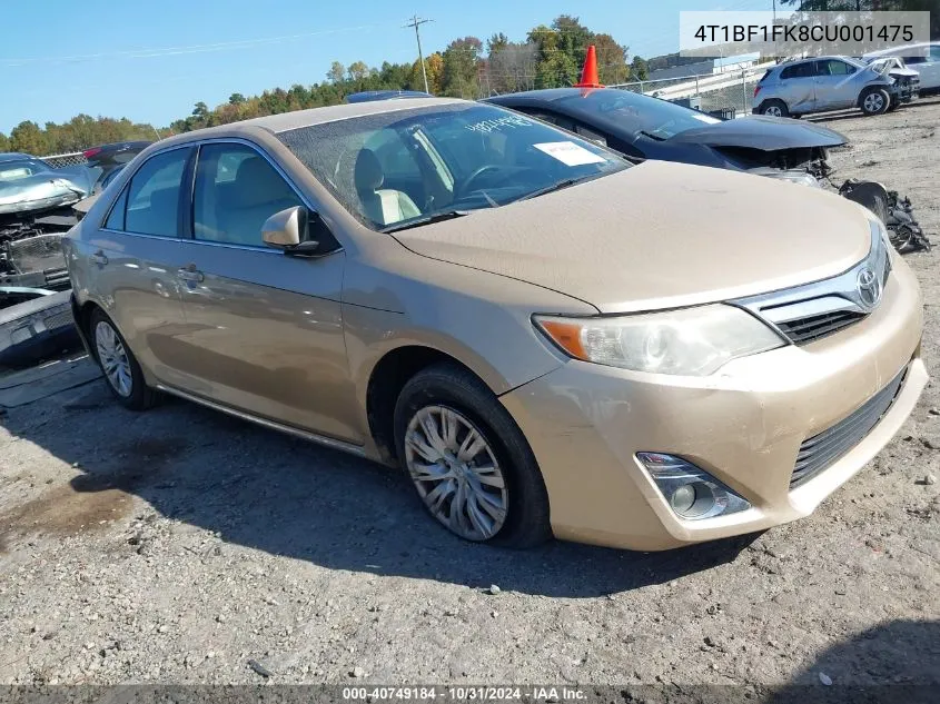 2012 Toyota Camry Le VIN: 4T1BF1FK8CU001475 Lot: 40749184