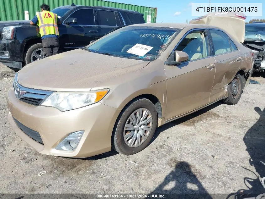 2012 Toyota Camry Le VIN: 4T1BF1FK8CU001475 Lot: 40749184