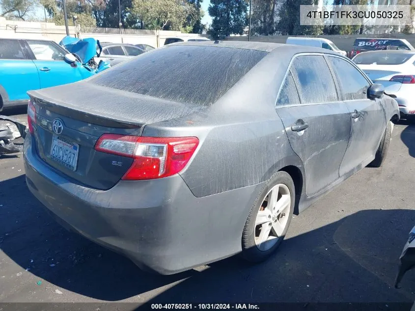 2012 Toyota Camry Se VIN: 4T1BF1FK3CU050325 Lot: 40750251