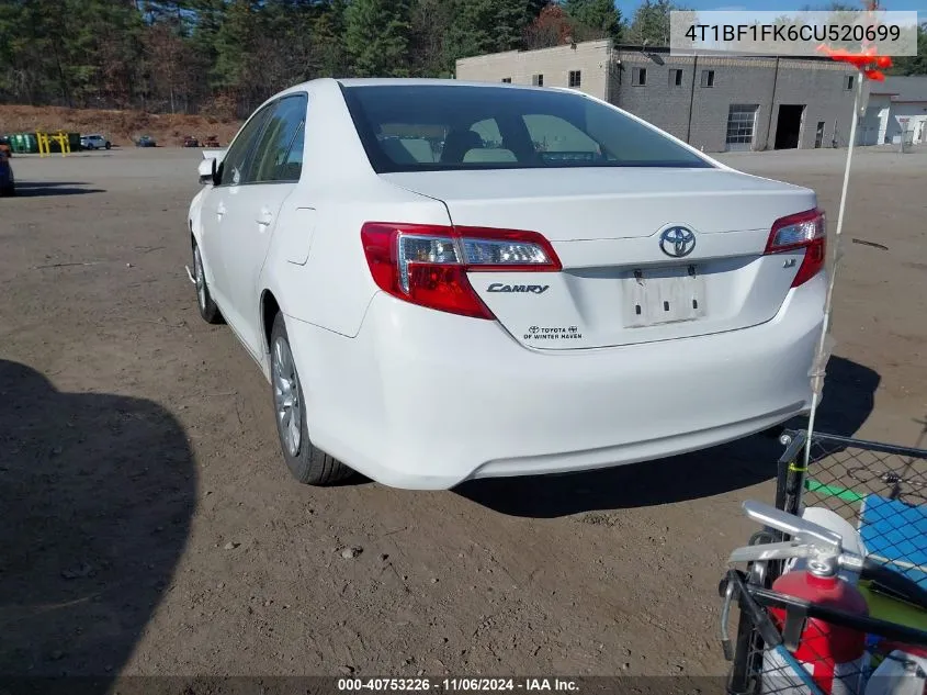 2012 Toyota Camry Le VIN: 4T1BF1FK6CU520699 Lot: 40753226