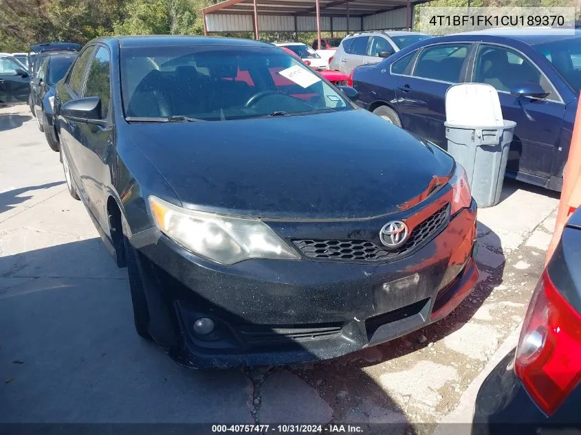 2012 Toyota Camry Se VIN: 4T1BF1FK1CU189370 Lot: 40757477