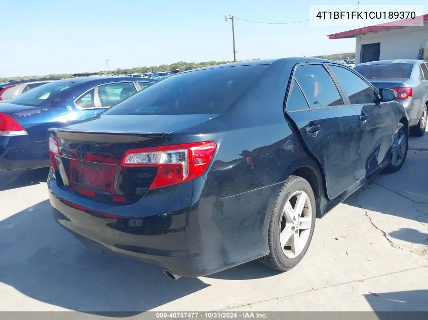 2012 Toyota Camry Se VIN: 4T1BF1FK1CU189370 Lot: 40757477