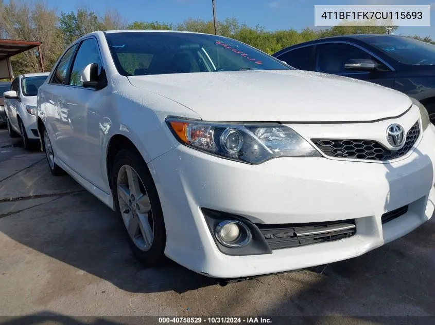 2012 Toyota Camry Se VIN: 4T1BF1FK7CU115693 Lot: 40758529