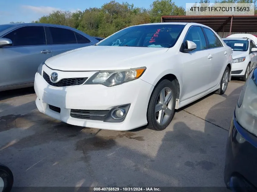 2012 Toyota Camry Se VIN: 4T1BF1FK7CU115693 Lot: 40758529