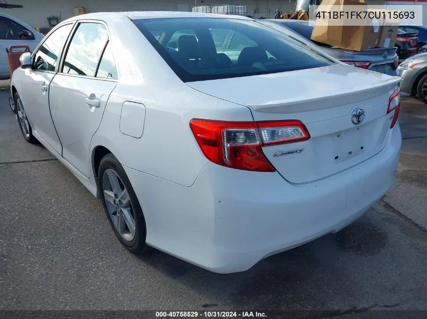 2012 Toyota Camry Se VIN: 4T1BF1FK7CU115693 Lot: 40758529