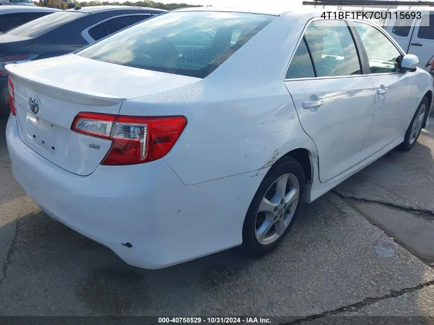 2012 Toyota Camry Se VIN: 4T1BF1FK7CU115693 Lot: 40758529