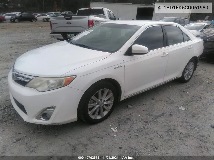 2012 Toyota Camry Hybrid Xle VIN: 4T1BD1FK5CU061980 Lot: 40762579