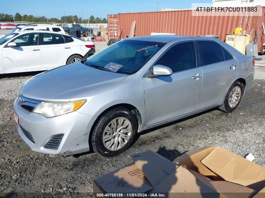 2012 Toyota Camry Le VIN: 4T1BF1FK7CU011883 Lot: 40765159