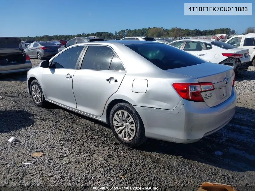 2012 Toyota Camry Le VIN: 4T1BF1FK7CU011883 Lot: 40765159