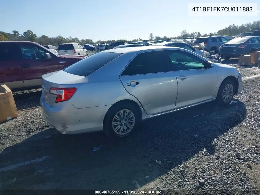 2012 Toyota Camry Le VIN: 4T1BF1FK7CU011883 Lot: 40765159