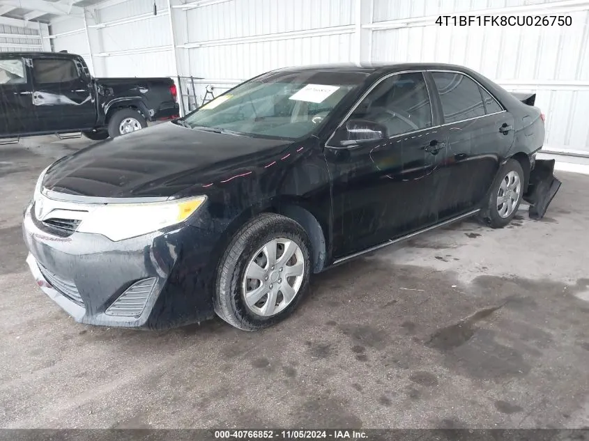 2012 Toyota Camry Le VIN: 4T1BF1FK8CU026750 Lot: 40766852