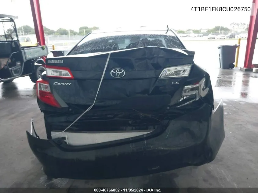 2012 Toyota Camry Le VIN: 4T1BF1FK8CU026750 Lot: 40766852