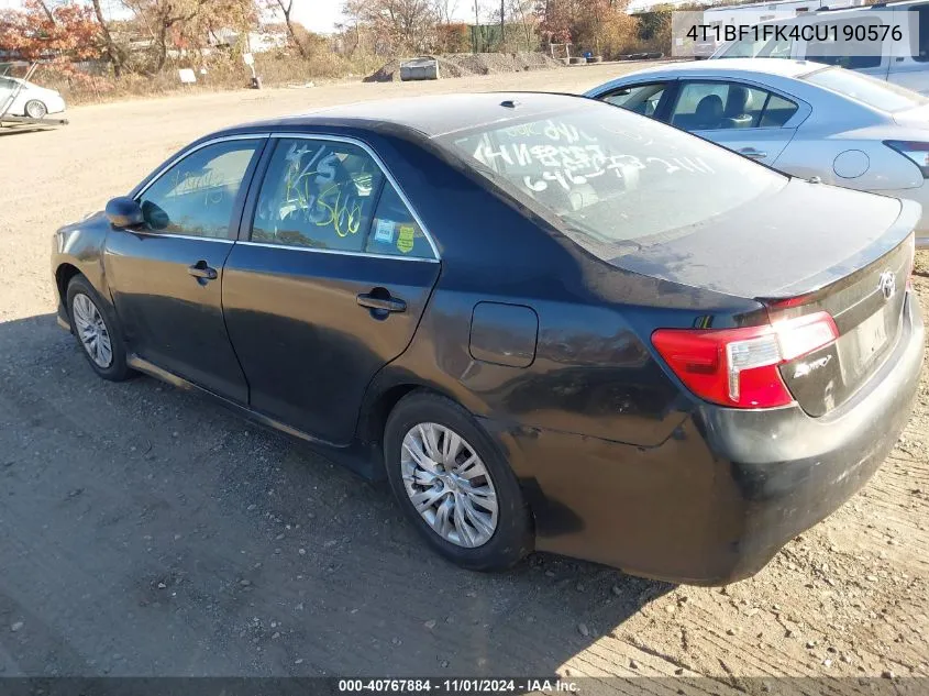 2012 Toyota Camry Se Limited Edition VIN: 4T1BF1FK4CU190576 Lot: 40767884