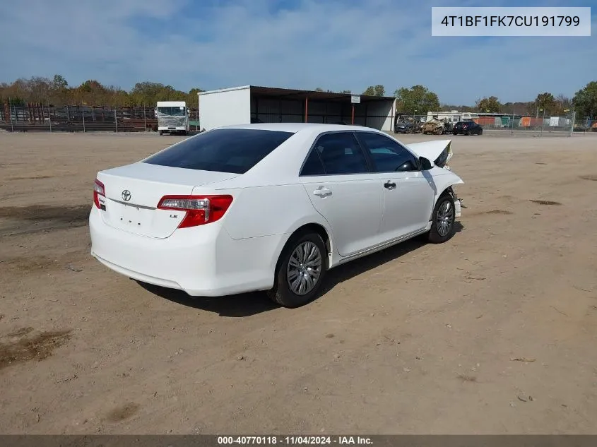 2012 Toyota Camry Le VIN: 4T1BF1FK7CU191799 Lot: 40770118