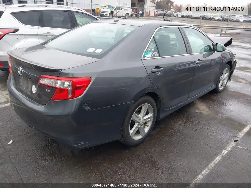 2012 Toyota Camry Se VIN: 4T1BF1FK4CU114999 Lot: 40771465