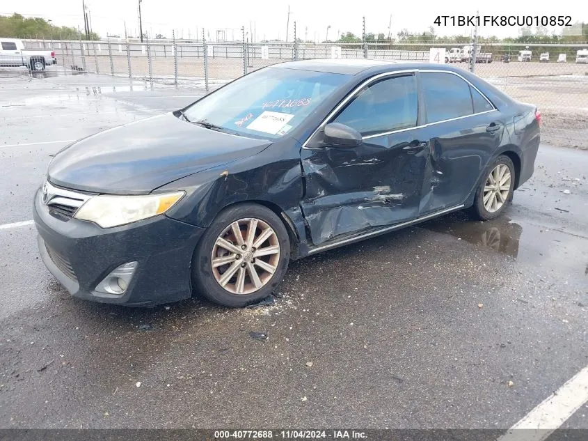 2012 Toyota Camry Xle V6 VIN: 4T1BK1FK8CU010852 Lot: 40772688