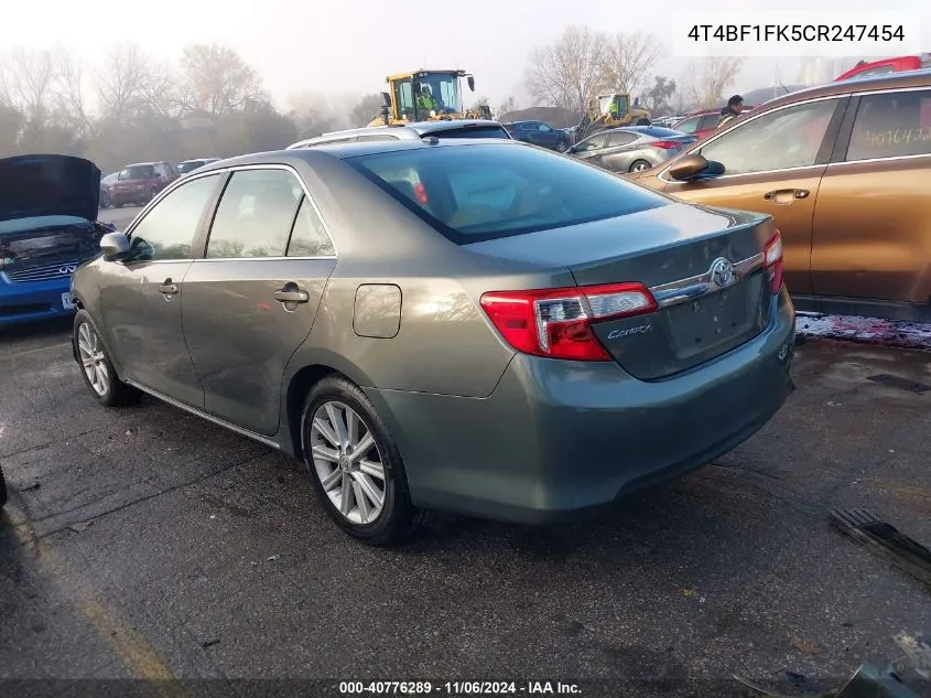 2012 Toyota Camry Xle VIN: 4T4BF1FK5CR247454 Lot: 40776289