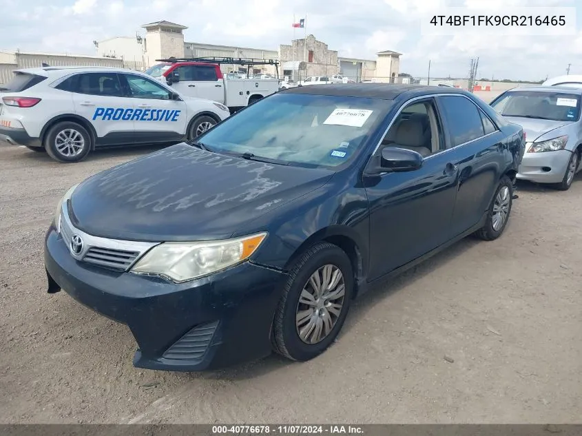 2012 Toyota Camry L VIN: 4T4BF1FK9CR216465 Lot: 40776678