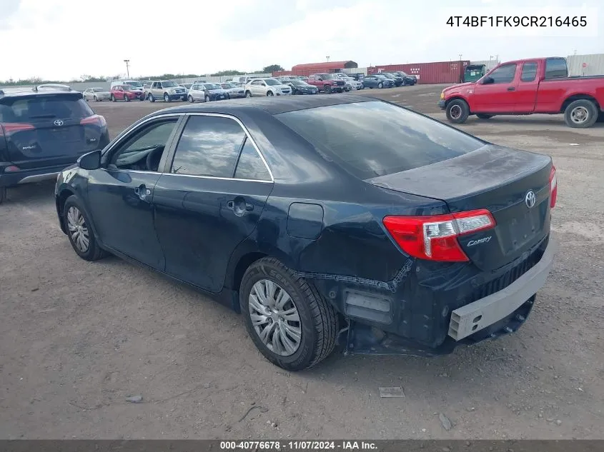 2012 Toyota Camry L VIN: 4T4BF1FK9CR216465 Lot: 40776678