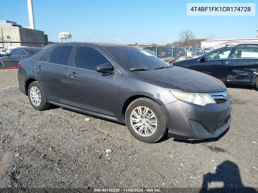 2012 Toyota Camry Le VIN: 4T4BF1FK1CR174728 Lot: 40785220