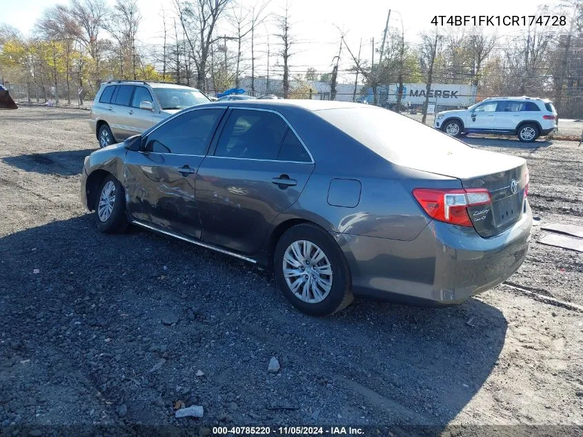 2012 Toyota Camry Le VIN: 4T4BF1FK1CR174728 Lot: 40785220