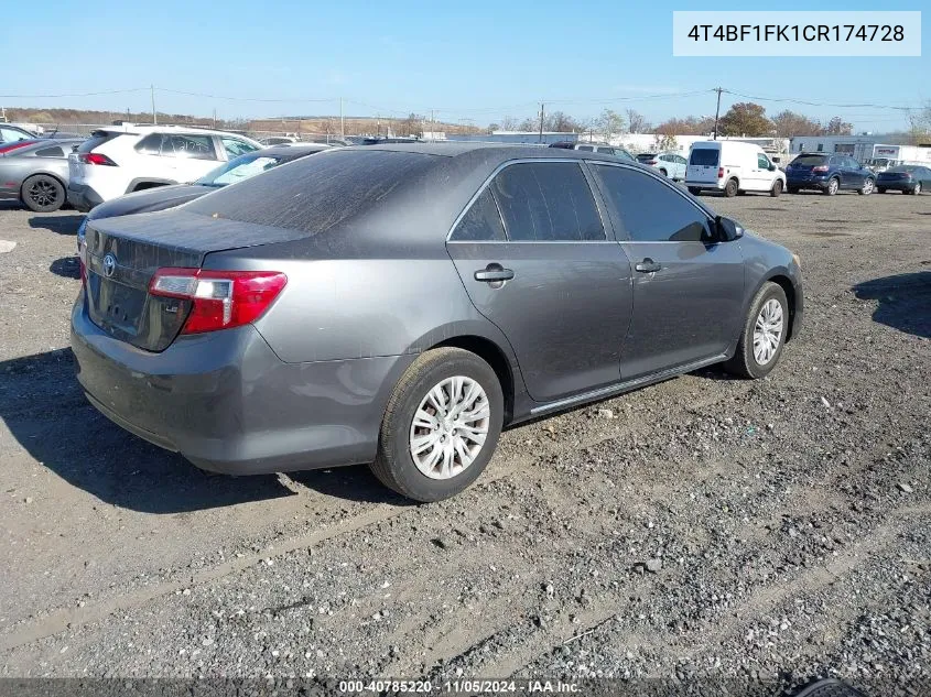 2012 Toyota Camry Le VIN: 4T4BF1FK1CR174728 Lot: 40785220