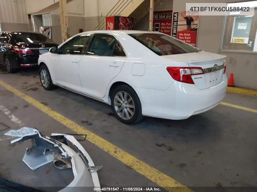 2012 Toyota Camry Xle VIN: 4T1BF1FK6CU588422 Lot: 40791547