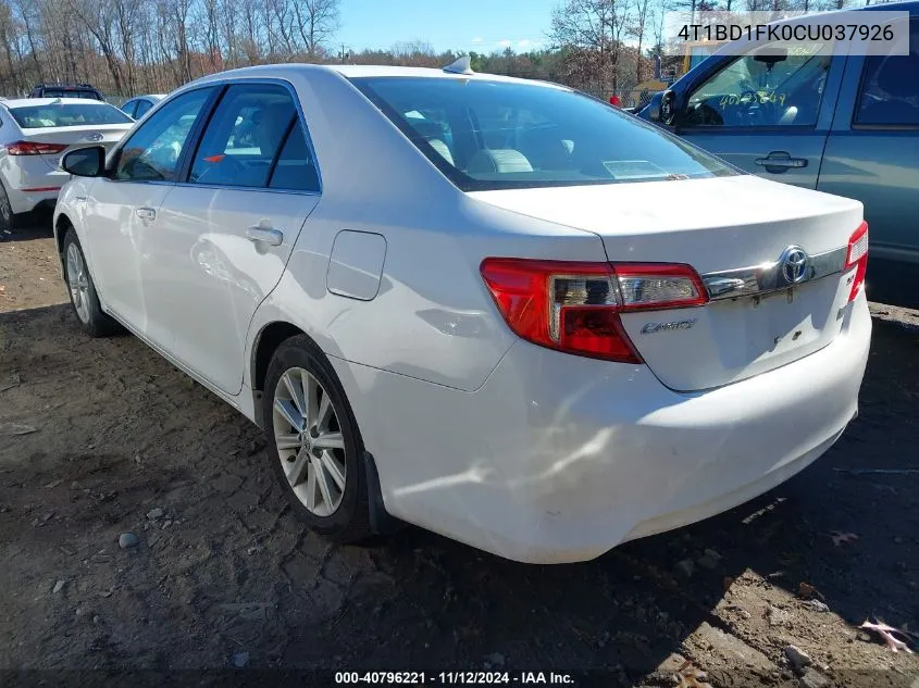 2012 Toyota Camry Hybrid Xle VIN: 4T1BD1FK0CU037926 Lot: 40796221