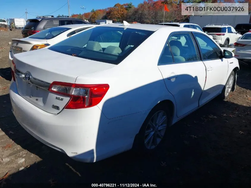 2012 Toyota Camry Hybrid Xle VIN: 4T1BD1FK0CU037926 Lot: 40796221