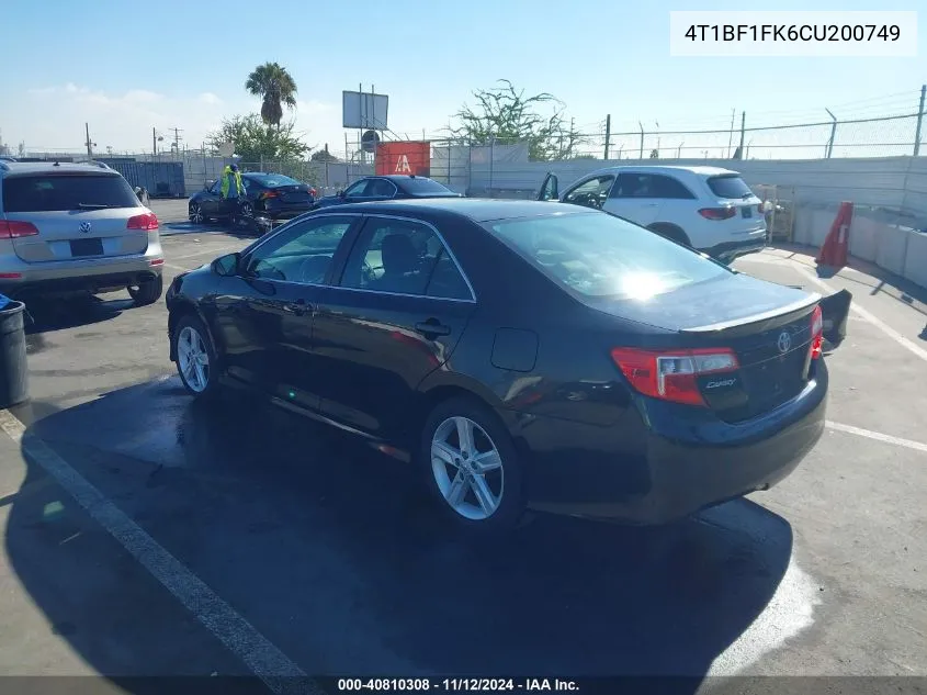 2012 Toyota Camry Se VIN: 4T1BF1FK6CU200749 Lot: 40810308