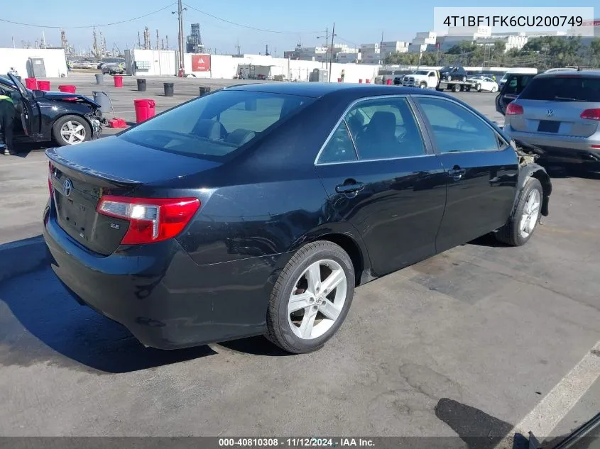 2012 Toyota Camry Se VIN: 4T1BF1FK6CU200749 Lot: 40810308