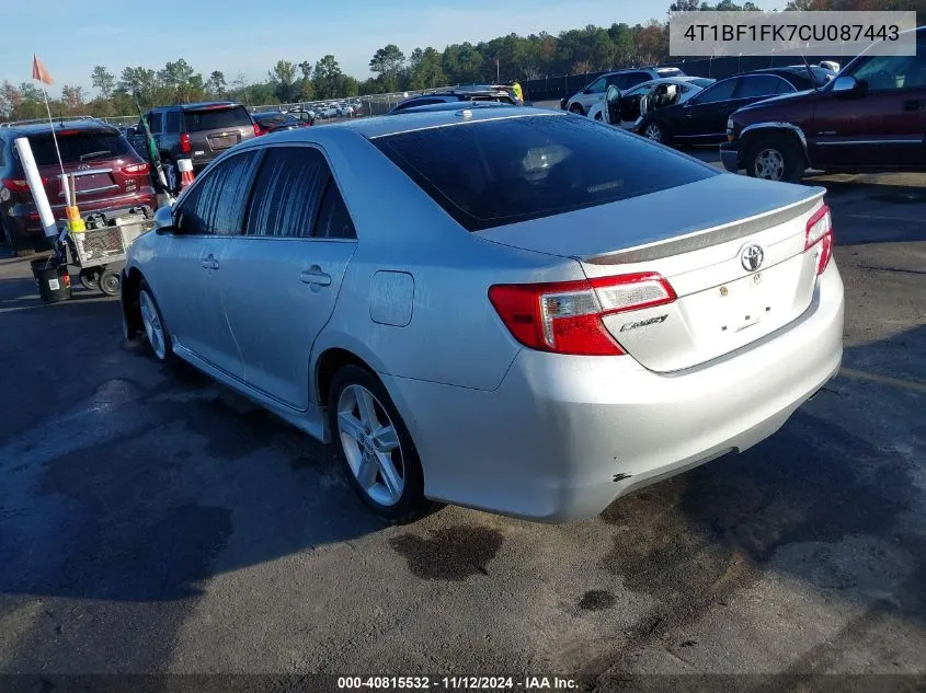 2012 Toyota Camry Se VIN: 4T1BF1FK7CU087443 Lot: 40815532