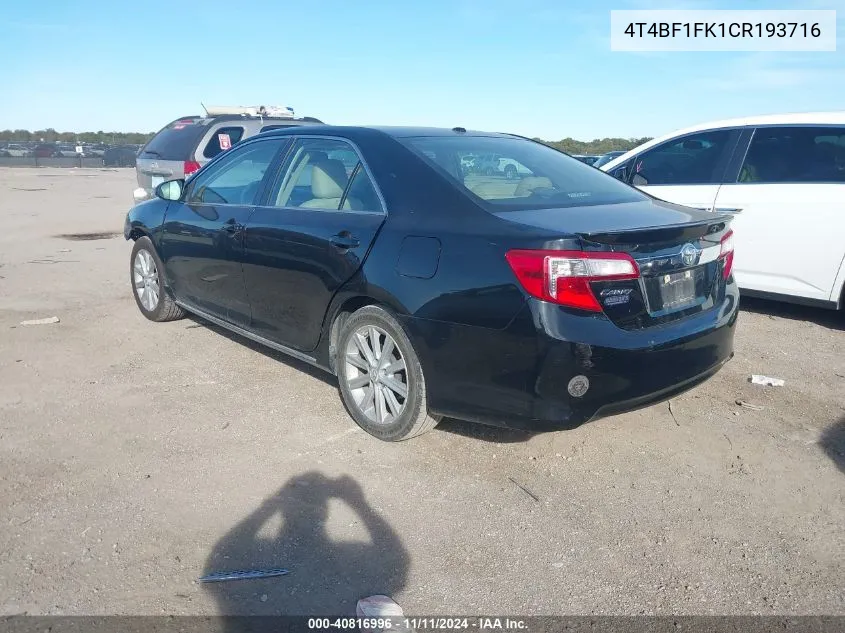 2012 Toyota Camry Xle VIN: 4T4BF1FK1CR193716 Lot: 40816996