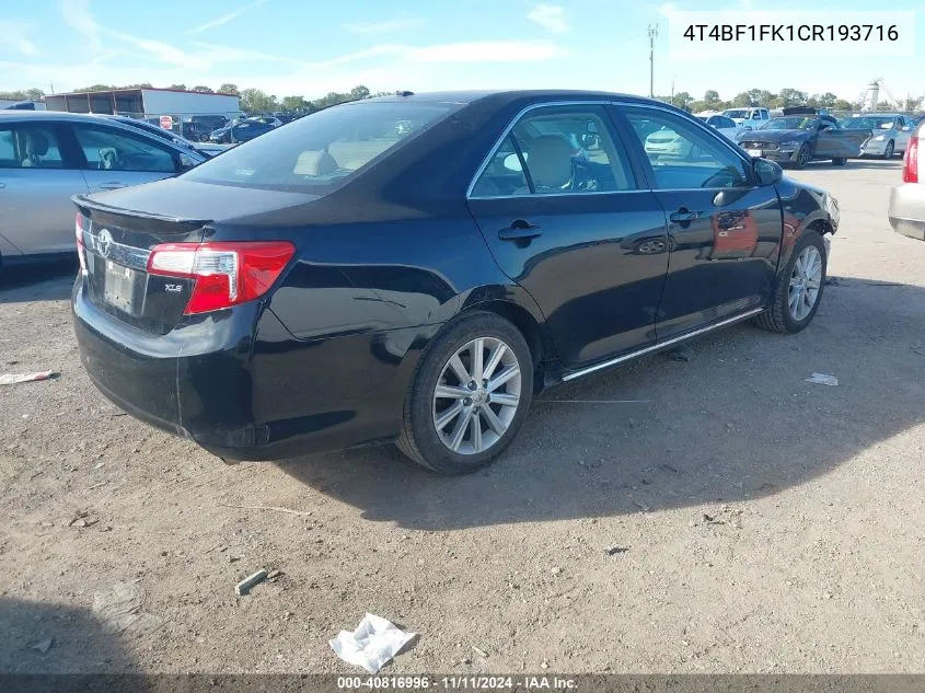 2012 Toyota Camry Xle VIN: 4T4BF1FK1CR193716 Lot: 40816996