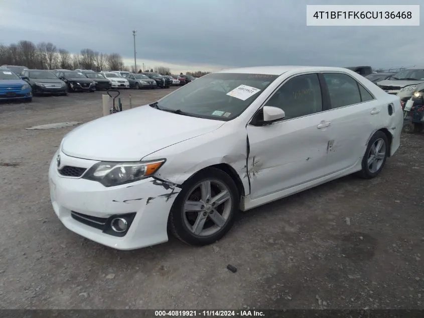 2012 Toyota Camry Se VIN: 4T1BF1FK6CU136468 Lot: 40819921