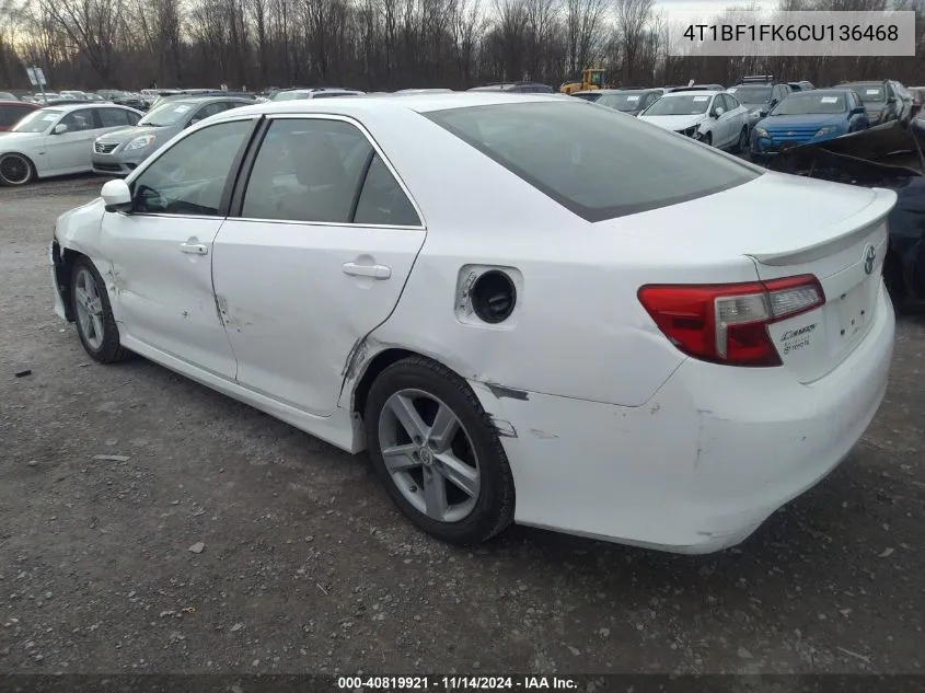 2012 Toyota Camry Se VIN: 4T1BF1FK6CU136468 Lot: 40819921