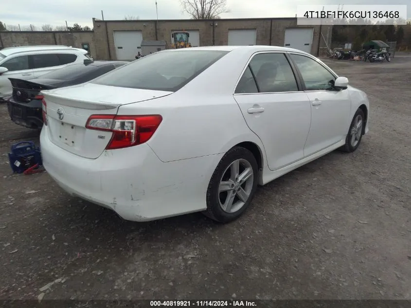 2012 Toyota Camry Se VIN: 4T1BF1FK6CU136468 Lot: 40819921