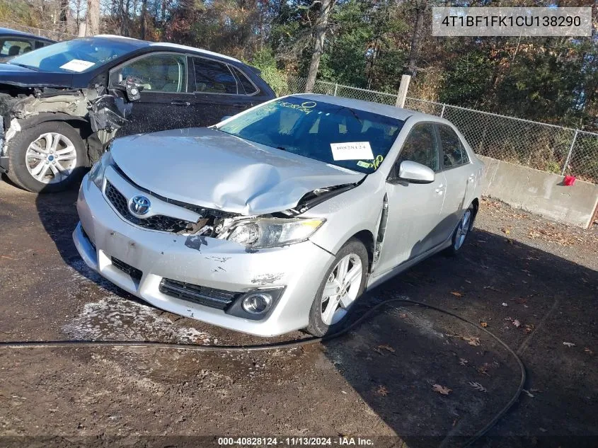 2012 Toyota Camry Se VIN: 4T1BF1FK1CU138290 Lot: 40828124