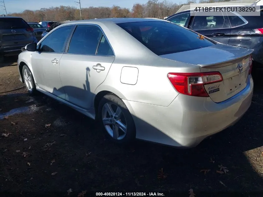 2012 Toyota Camry Se VIN: 4T1BF1FK1CU138290 Lot: 40828124