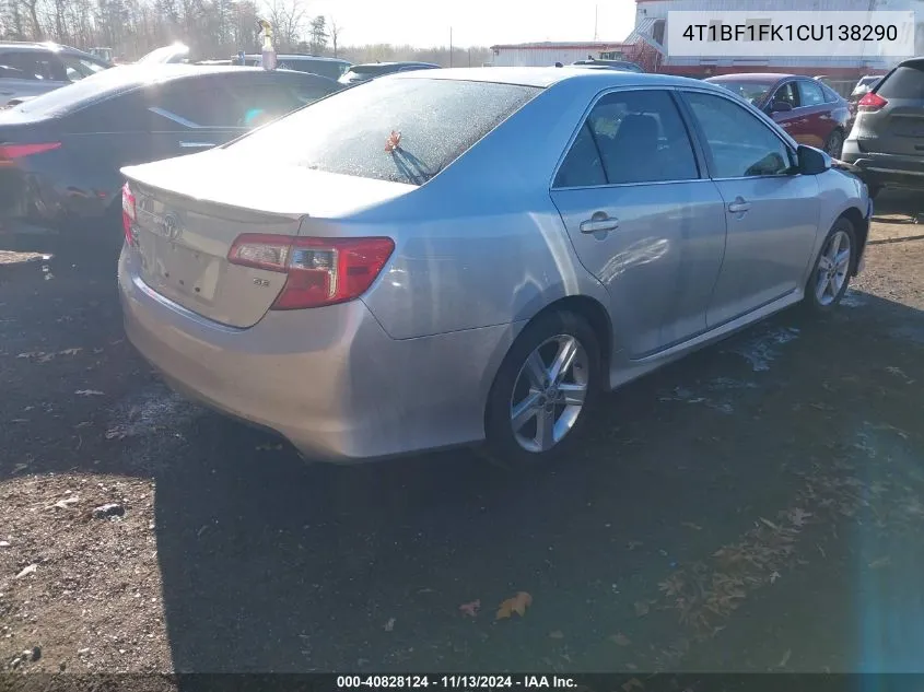 2012 Toyota Camry Se VIN: 4T1BF1FK1CU138290 Lot: 40828124