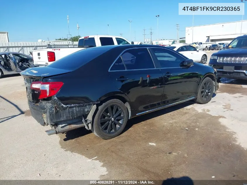 2012 Toyota Camry L/Le/Se/Se Limited Edition/Xle VIN: 4T4BF1FK9CR230365 Lot: 40828291