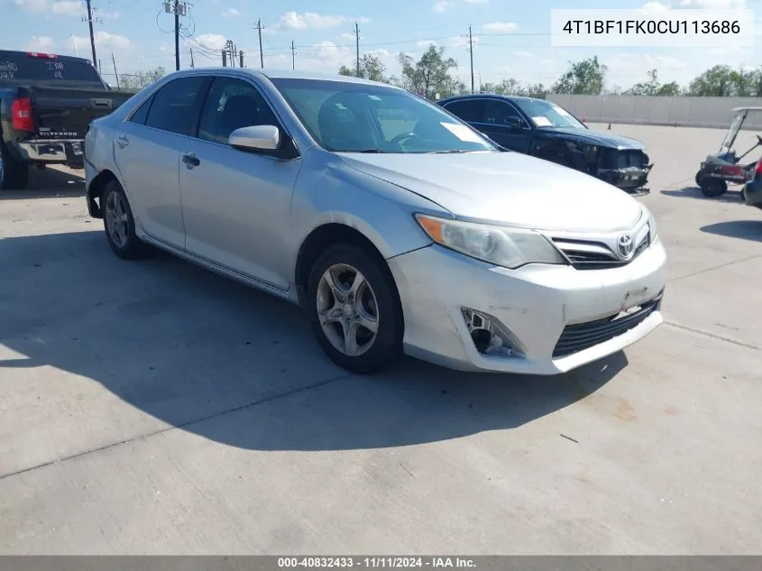 2012 Toyota Camry Le VIN: 4T1BF1FK0CU113686 Lot: 40832433