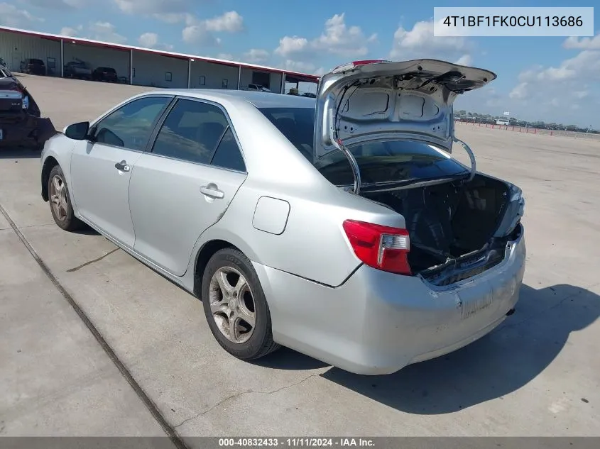 2012 Toyota Camry Le VIN: 4T1BF1FK0CU113686 Lot: 40832433