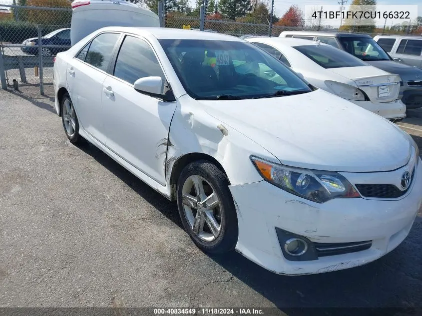 2012 Toyota Camry Se VIN: 4T1BF1FK7CU166322 Lot: 40834549