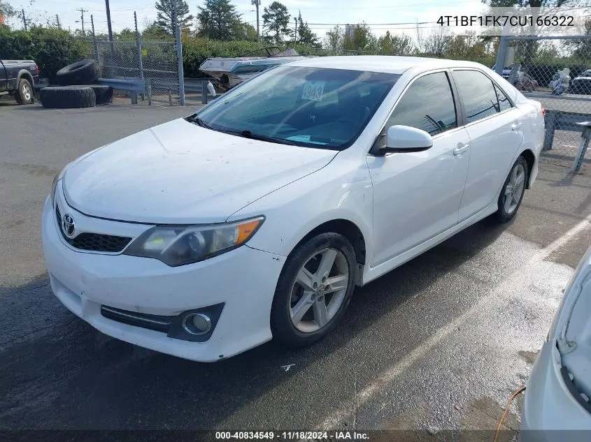 2012 Toyota Camry Se VIN: 4T1BF1FK7CU166322 Lot: 40834549