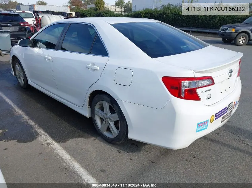 2012 Toyota Camry Se VIN: 4T1BF1FK7CU166322 Lot: 40834549