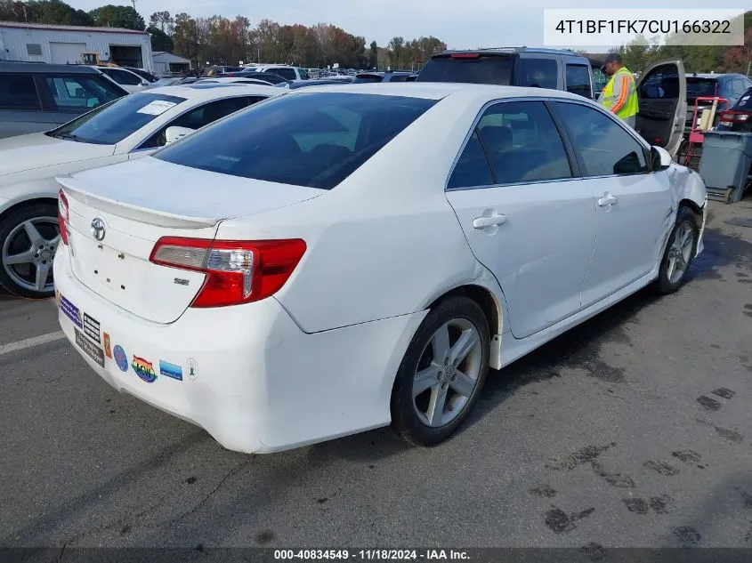 2012 Toyota Camry Se VIN: 4T1BF1FK7CU166322 Lot: 40834549