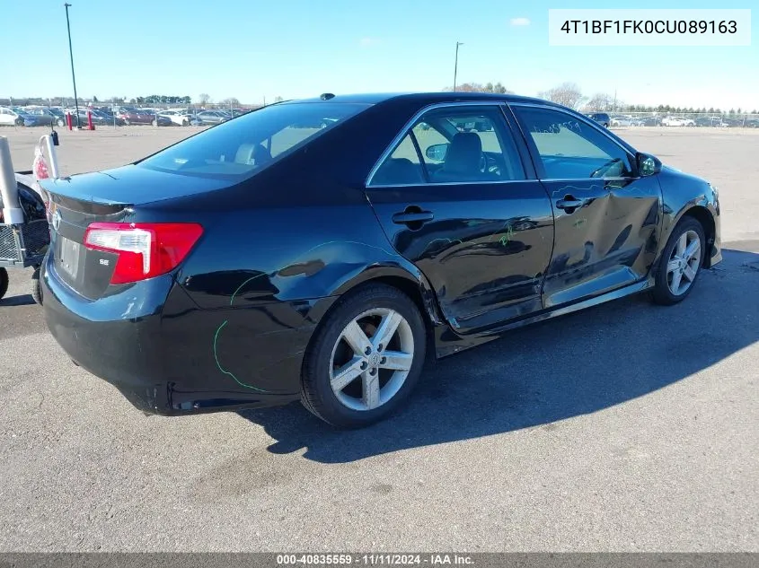 2012 Toyota Camry Se VIN: 4T1BF1FK0CU089163 Lot: 40835559