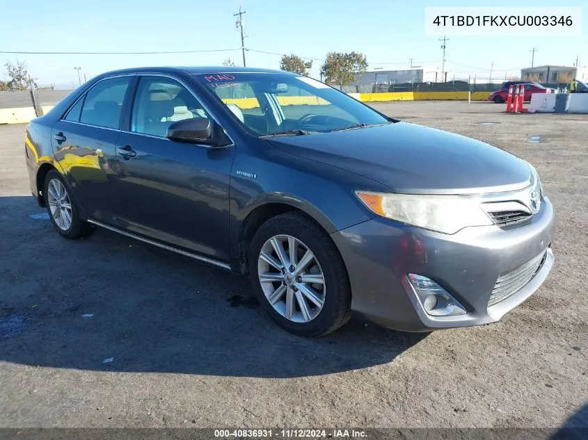 2012 Toyota Camry Hybrid Xle VIN: 4T1BD1FKXCU003346 Lot: 40836931